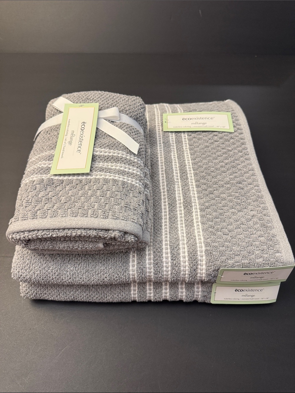 4pc Ecoexistence Melange Gray Waffle Weave Bath Towel Set - Waterless Coloring
